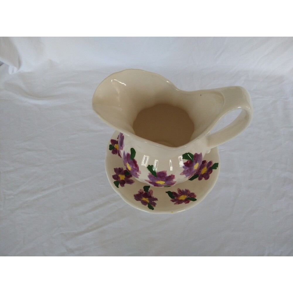 Small Hand Painted Signed Floral Pitcher and Bowl Set 1976 Violets Collectable - Picture 2 of 16